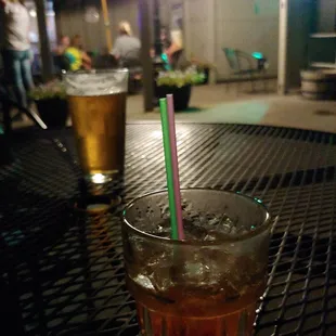 On the patio waiting for my dinner. This is a party bar. Wow. Packed inside.