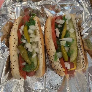Two Chicago dogs