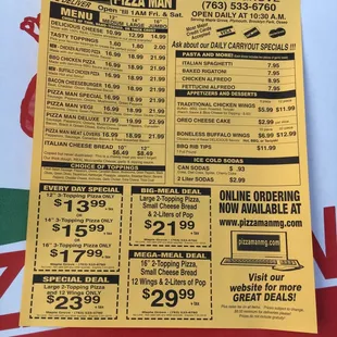 Pizza man menu.