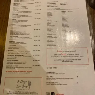 Back of the menu