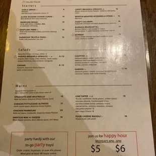 Front of the menu
