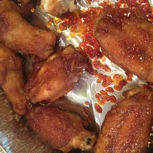 Teriyaki wings 4 out of 10 (gooey).