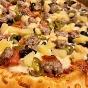 a close up of a pizza in a box