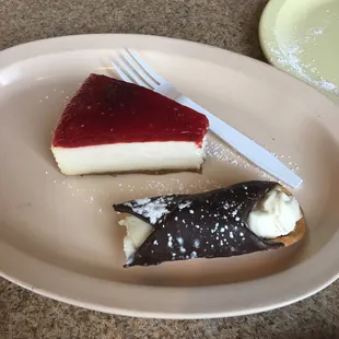 a slice of cheesecake and a slice of jelly