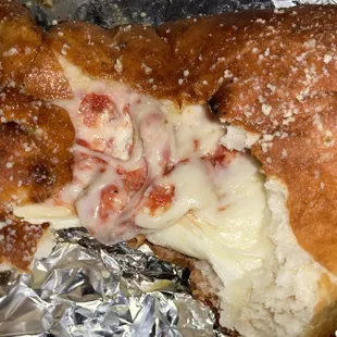 Inside cheese calzone