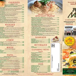 the menu for the restaurant