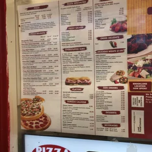 the menu of the restaurant