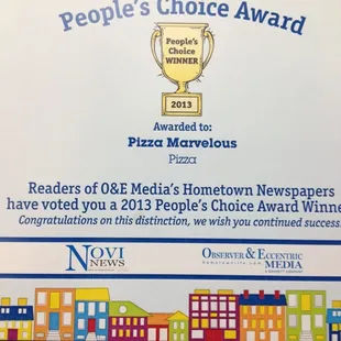 Thank you Novi-Northville pizza lovers for voting us BEST PIZZA for the 4th year!!