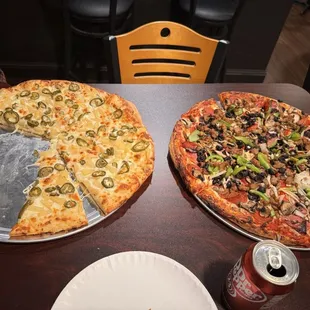 Pineapple, Jalapeno w/White Sauce &amp; Combination Pizza. Delicious!