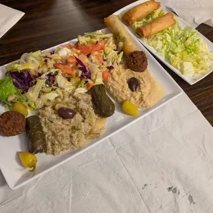 Appetizer sampler plate and a side of cachik