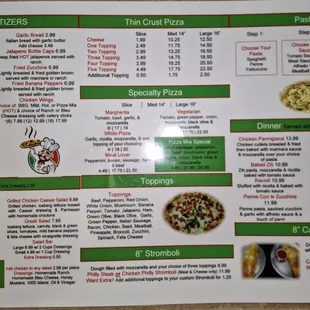 the menu of the restaurant