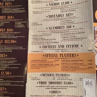 the menu of a restaurant