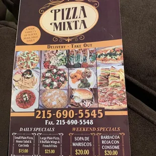 a menu for a restaurant