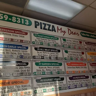 a large menu on the wall