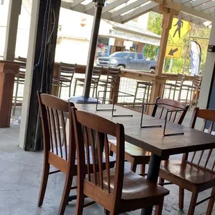 a table and chairs in a restaurant