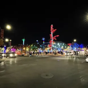 a busy street at night