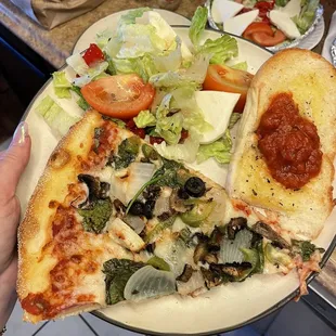 Veggie Pizza, House Special Salad, Garlic Bread