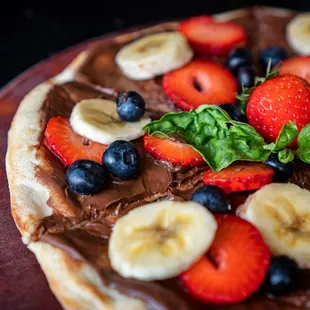 Dessert Pizza with Nutella and fresh fruits
