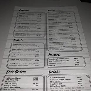 the menu of the restaurant