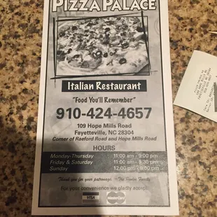 a menu for a pizza restaurant