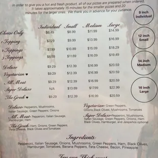 menu