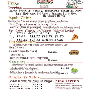 a menu for a pizza restaurant