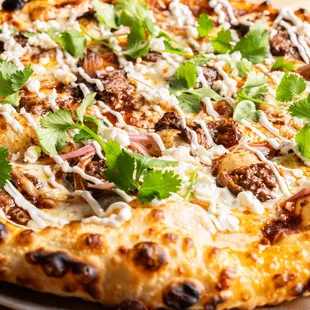 a close up of a pizza on a plate