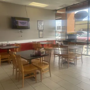 tables and chairs in a restaurant