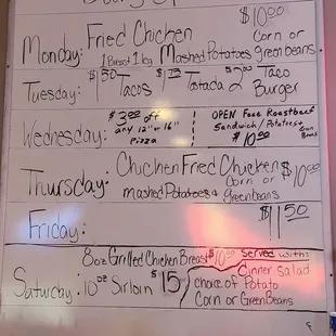 Current specials as of 12/19/22