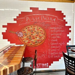 a chalkboard on the wall of a restaurant