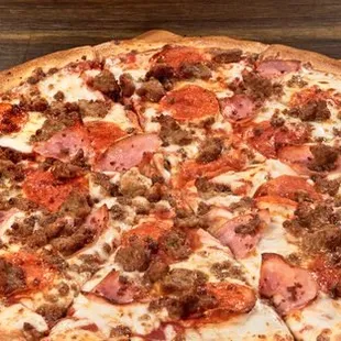 a pepperoni and sausage pizza