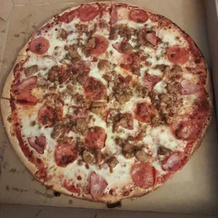 Large thin crust meat lovers.