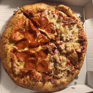Half pepperoni, half Hawaiian