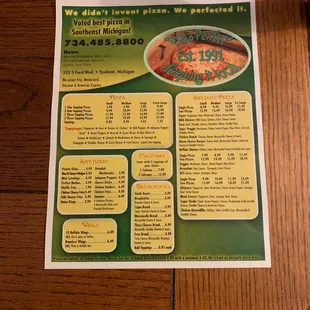 Front of menu