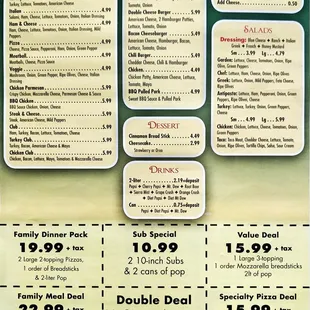 Back of menu taken 7/21/2019