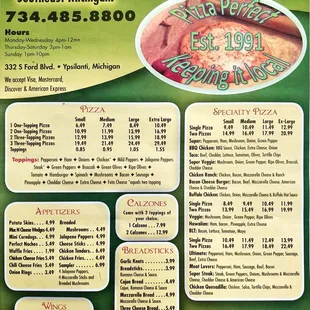 Front of menu taken 7/21/2019