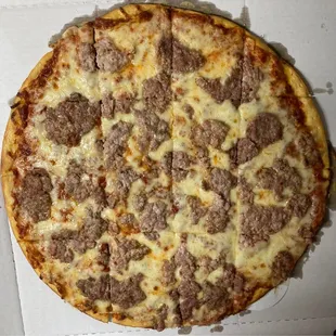 a cheese and meat pizza