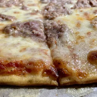 a close up of a pizza