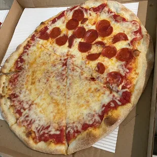 XL cheese with 1/2 pepperoni