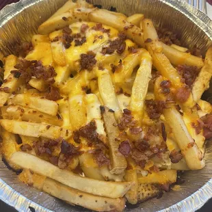 french fries with cheese and bacon