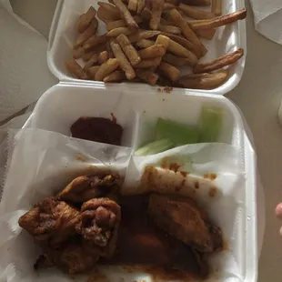 Chicken wings and fries