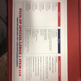 the menu of the restaurant