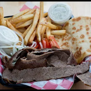 Gyro Plate- Athens gyro with more meat, and French Fries.