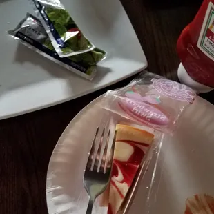 My cheesecake was smaller than my fork and cost  $3-4. Wish I would have known before ordering, I wouldn&apos;t have wasted the money.