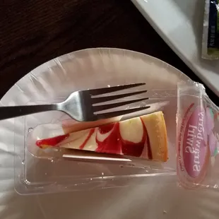 My $3-4 cheesecake was thinner than my fork. Wish I would have known before ordering, would have saved my money.
