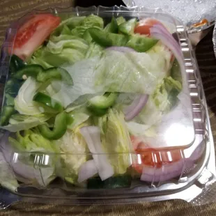 Here's my garden salad but they never gave us any salad dressing, even when requested twice. Terrible service!!