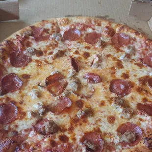 Large pizza get some napkins it is a bit greasy