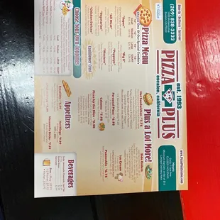 a menu for a pizza restaurant