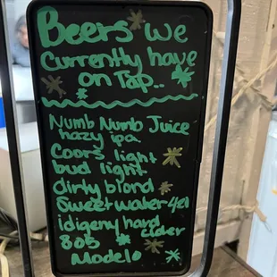 a menu on a blackboard