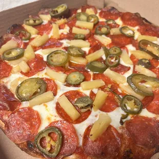 pepperoni, pineapple, and jalapeno